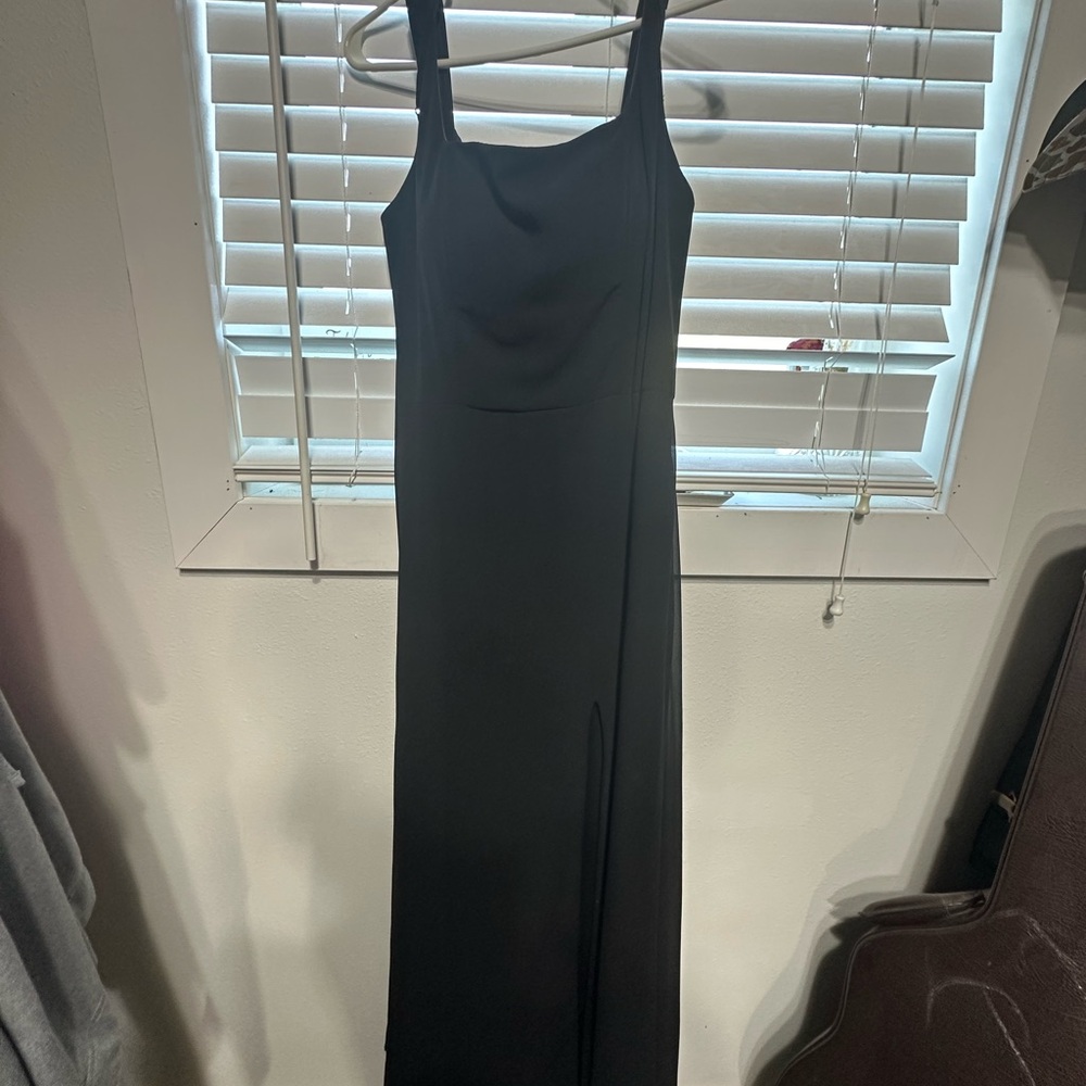 Azazie square neck, black bridesmaid dress, worn once. Size 10